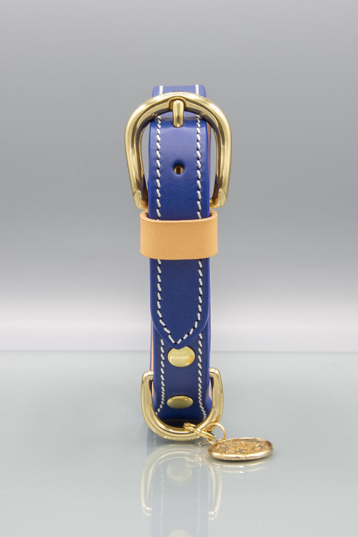 Classic Ocean Blue Leather Collar from Florenze Italy