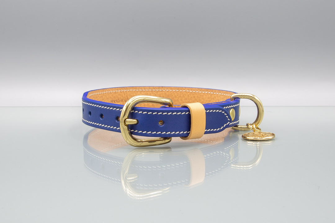 Classic Ocean Blue Leather Collar from Florenze Italy