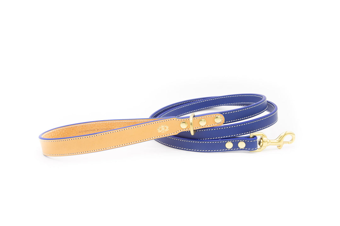 Classic Ocean Blue Leather Lead from Florenze Italy